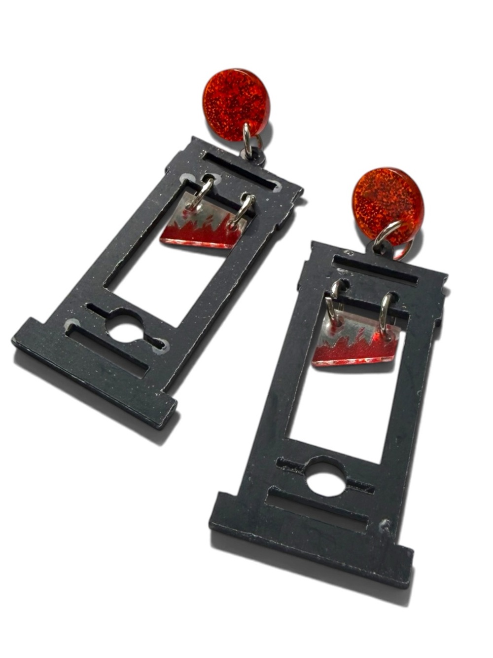 Guillotine Black and Red Drop Earrings